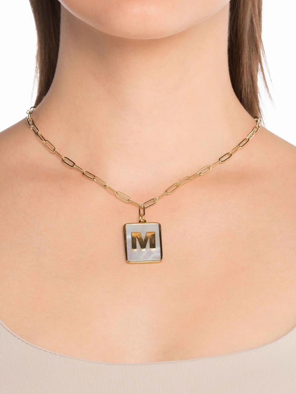 ‘A’ Mother of Pearl Initial Paperclip Necklace - Picture 7 of 8